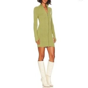 Song of Style Olive Green Knit Mini Dress Long Sleeve Full Zip Up Sz S‎